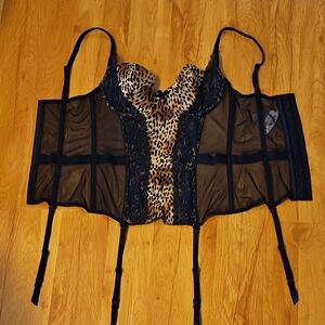 Victoria K Leopard and Black Lace Corset